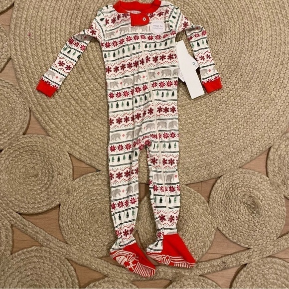NWT Burt's Bees Baby Fair Isle Organic Cotton Footed Pajama Red 18m, 12m - Picture 3 of 5